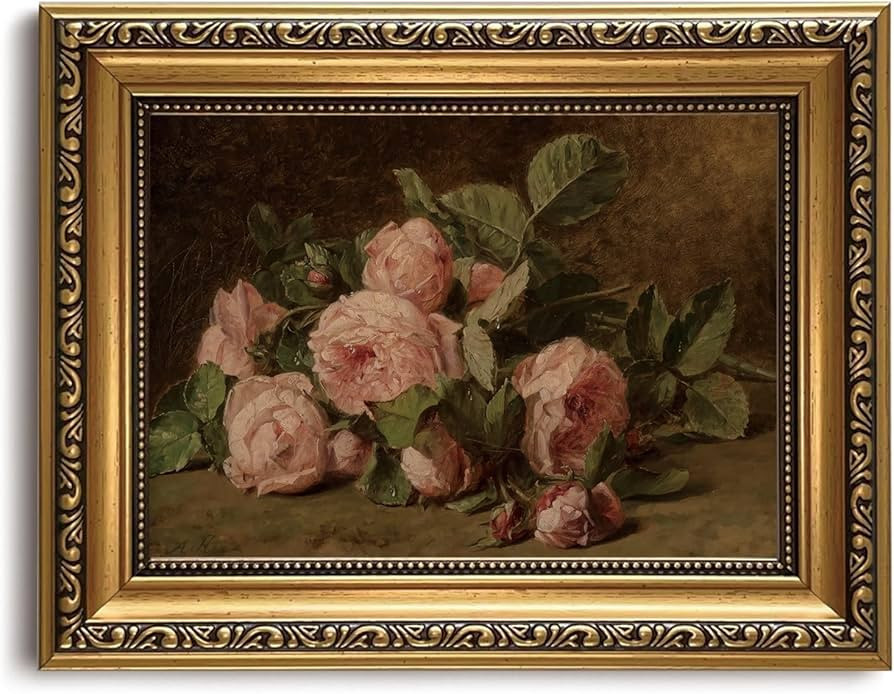 KISSFOX Gold Framed Wall Art Vintage Wall Decor Rose Floral Canvas Art Flower Pictures Dark Botan... | Amazon (US)