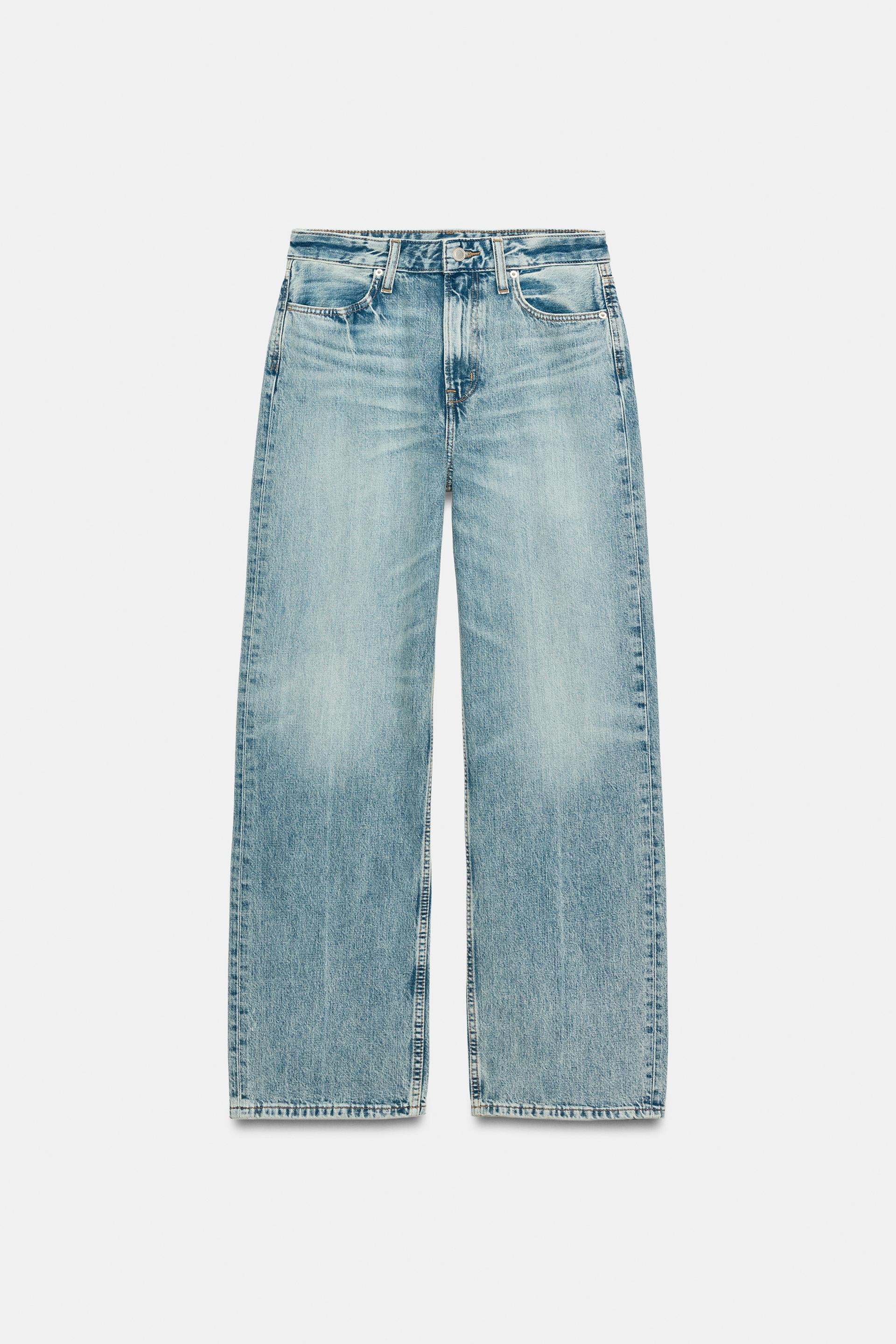 Zara - Zw Collection Straight-Leg High-Waist Jeans - Mid-Blue - 18 - Woman | Zara UK