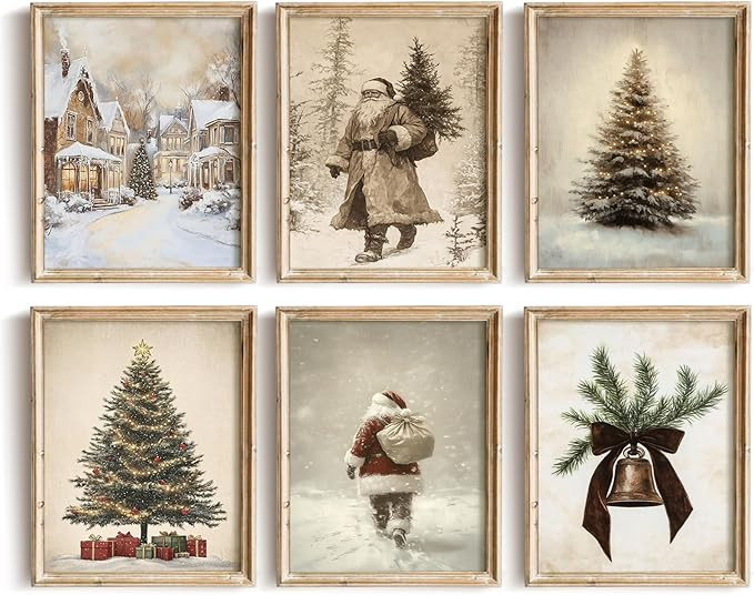 uniro Vintage Christmas Wall Art Set of 6pcs, Santa Claus Prints, Neutral Farmhouse Christmas Dec... | Amazon (US)