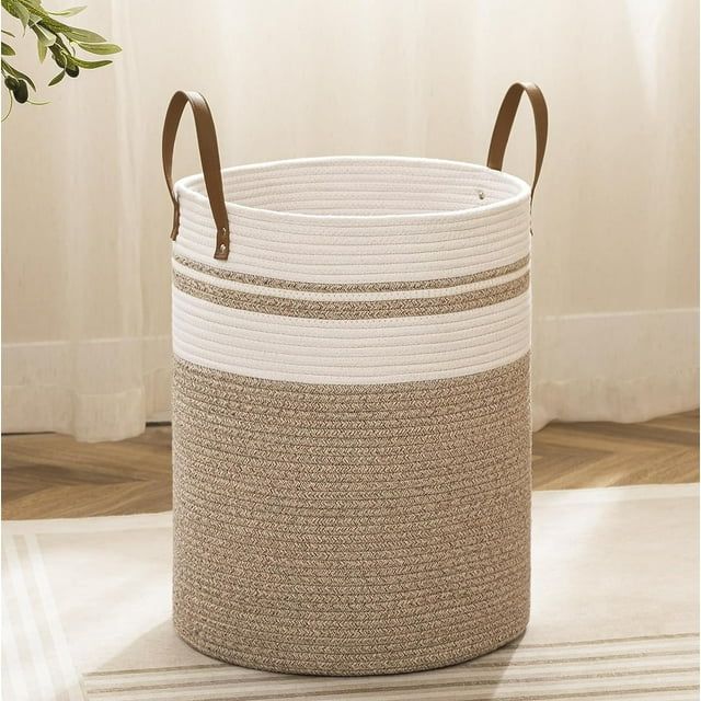 HBlife Tall Laundry Basket, Large Dirty Clothes Hamper with Leather Handle, Woven Rope Storage Ba... | Walmart (US)