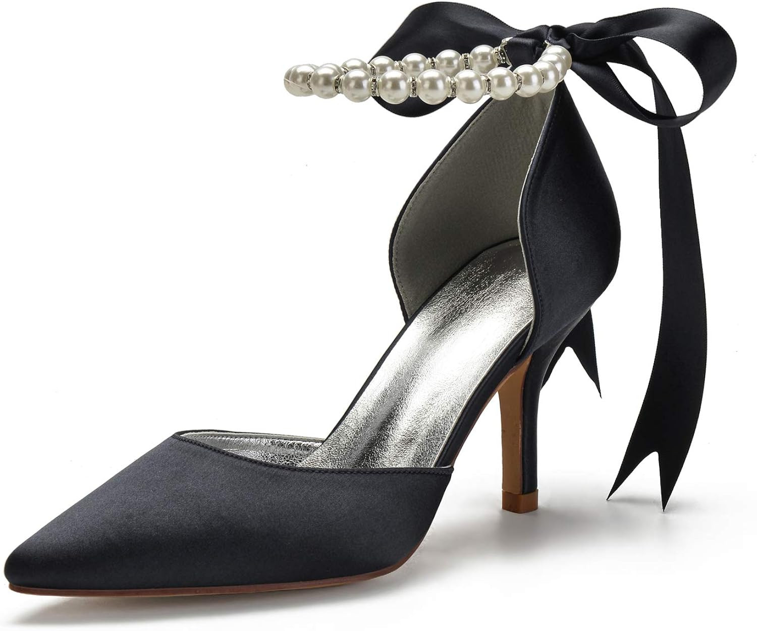 Women's Pearl White Wedding Shoes for Bride High Heels Pointed Toe Bridal Shoes Satin Prom Party ... | Amazon (US)