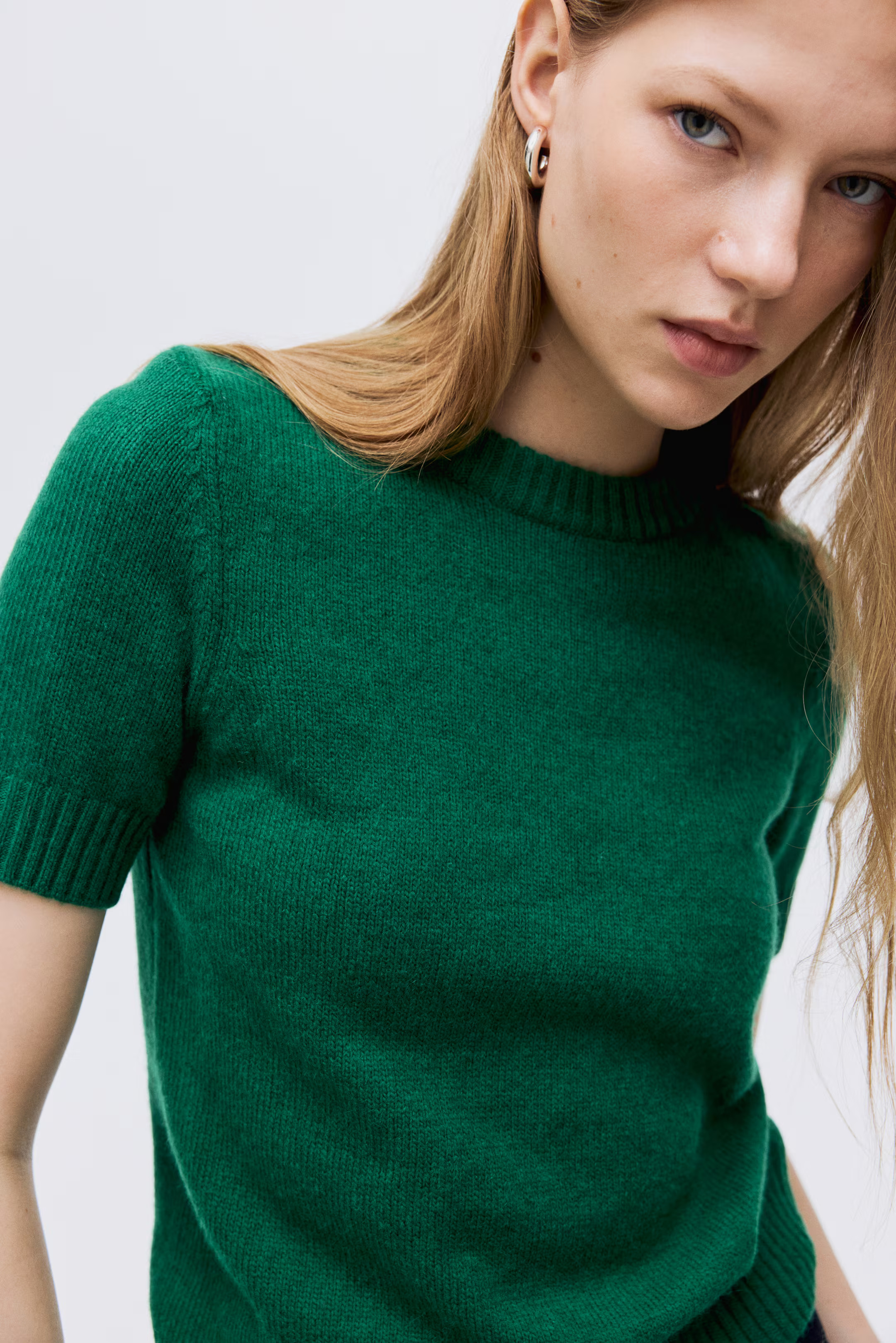 Short-Sleeved Sweater - Green - Ladies | H&M US | H&M (US + CA)