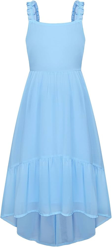 GRACE KARIN Girls High-Low Chiffon Dress Sleeveless Ruffle Straps Tiered A-Line Maxi Boho Dress 5... | Amazon (US)