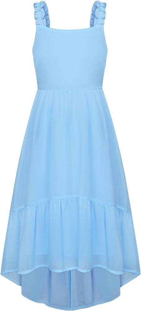 GRACE KARIN Girls High-Low Chiffon Dress Sleeveless Ruffle Straps Tiered A-Line Maxi Boho Dress 5... | Amazon (US)