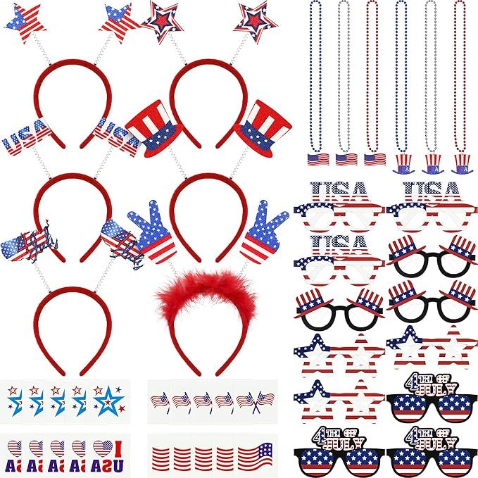 Tifeson 4th of July Dressing-up Accessories Party Favors Set - 6 Headbands, 6 Necklaces, 12 Eyegl... | Amazon (US)
