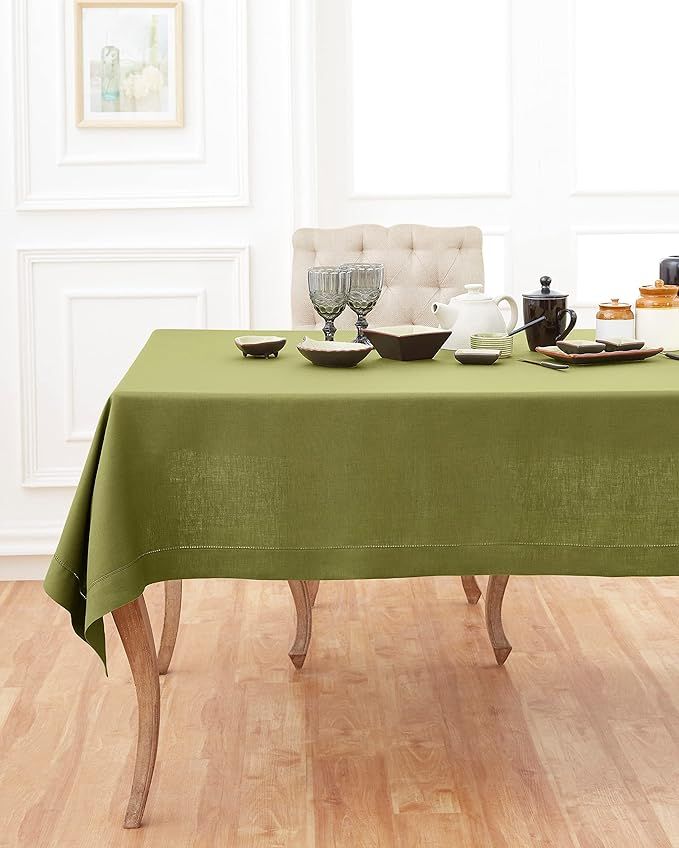 Solino Home Linen Hemstitch Tablecloth – Avocado Green 60 x 120 Inch – 100% Pure Linen Tablec... | Amazon (US)