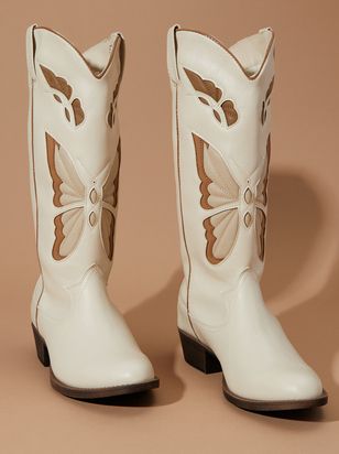 Monarch Butterfly Cut Out Boots in Cream | Arula | Arula