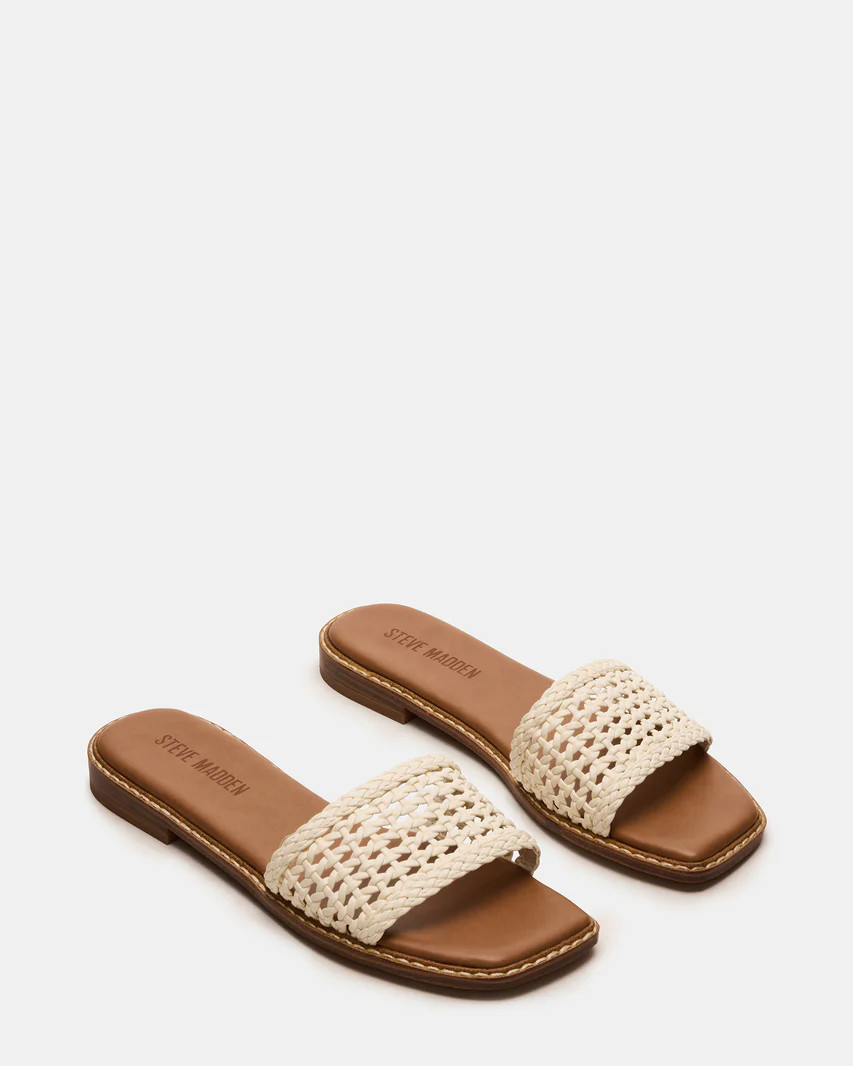 SNIDER White Square-Toe Slide Woven Women's Sandal | Steve Madden (US)