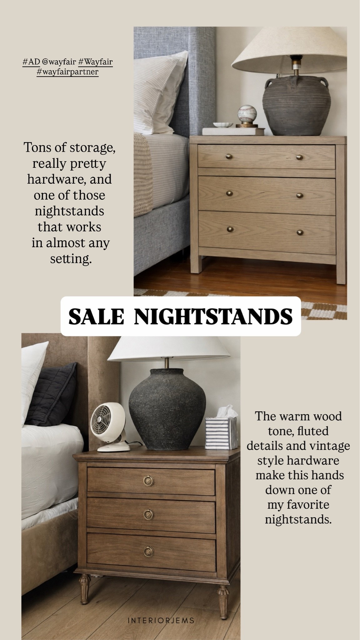 #AD Two of my favorite nightstands are included in Wayfair’s Labor Day Clearance. I own and love both for totally different reasons. The warm wood one has the prettiest details and is hands down one of my favorites, while the lighter one has tons of storage, really pretty hardware, and works in almost any setting.

Wayfair’s Labor Day Clearance is happening August 29 through September 7 with up to 70% off and free and easy delivery over $35.

@wayfair #Wayfair #WayfairPartner

#LTKSaleAlert #LTKHome