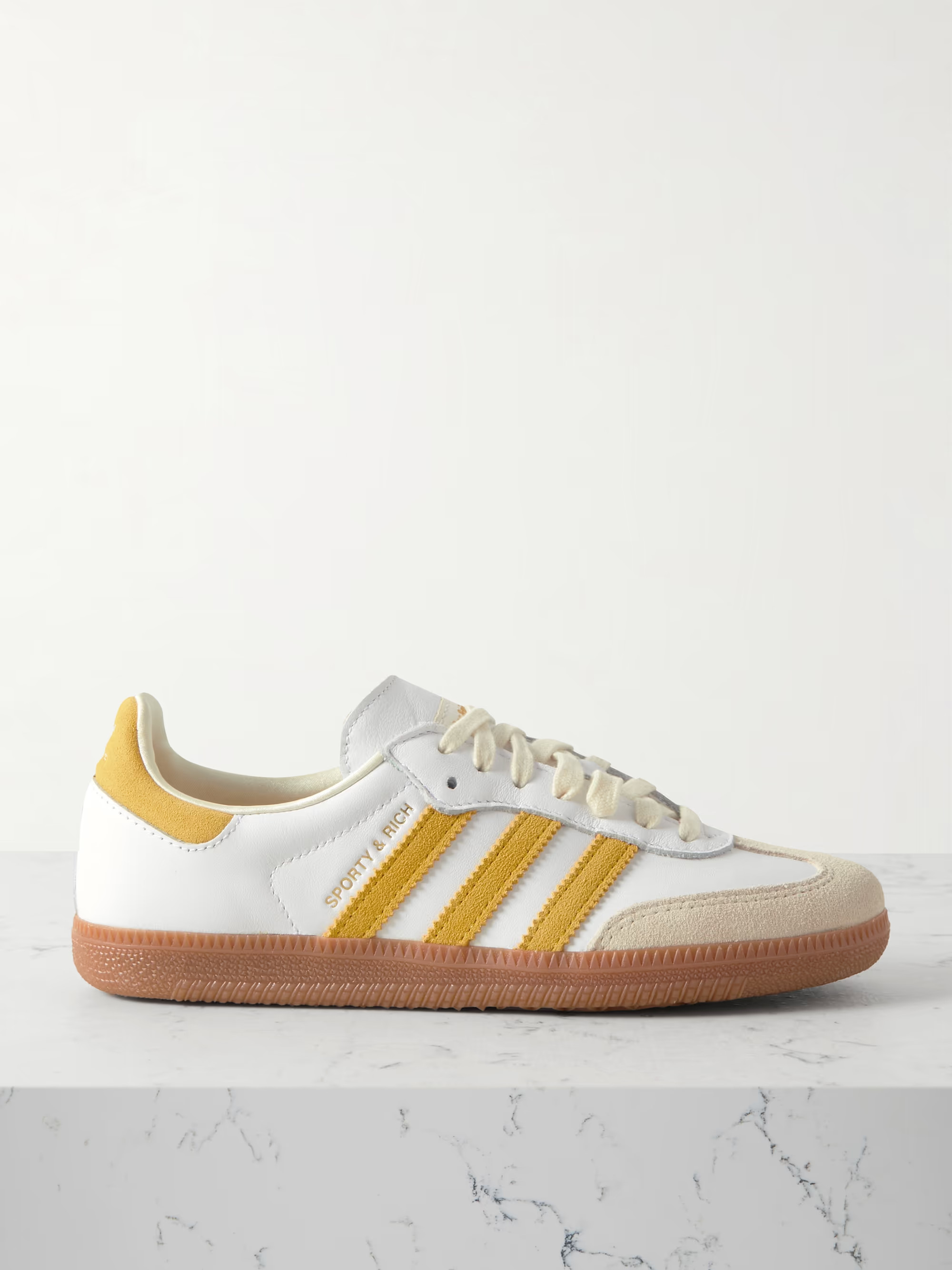 + Sporty & Rich Samba OG embellished suede-trimmed leather sneakers | NET-A-PORTER (US)
