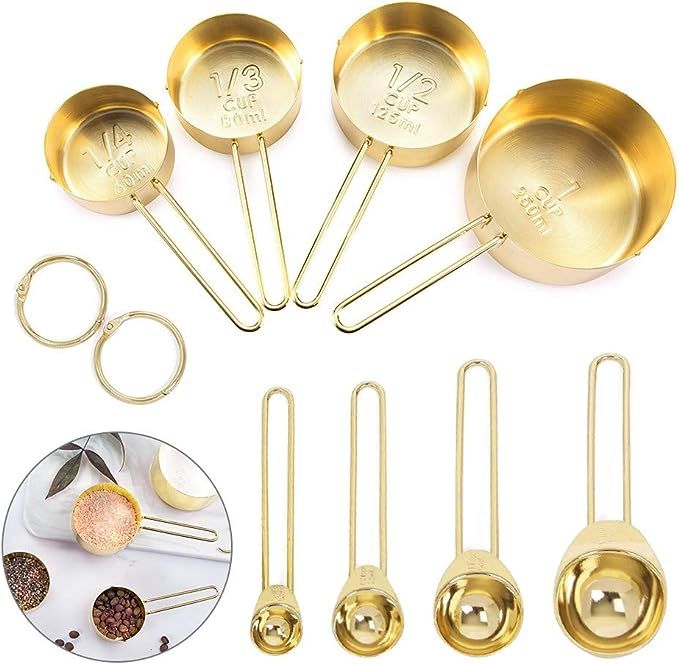 Global-store Measuring Spoons and Cups, 8 Piece Stainless Steel Measuring Cups and Spoons Set wit... | Amazon (US)