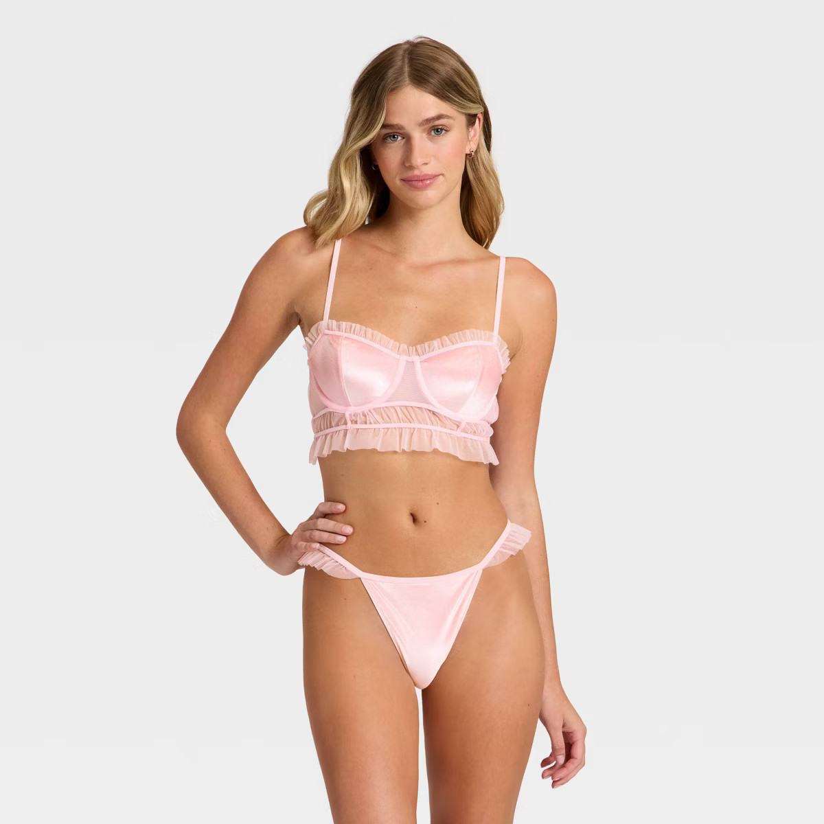 Women's Velvet & Mesh Pleated Lingerie Set - Auden™ Light Pink S | Target