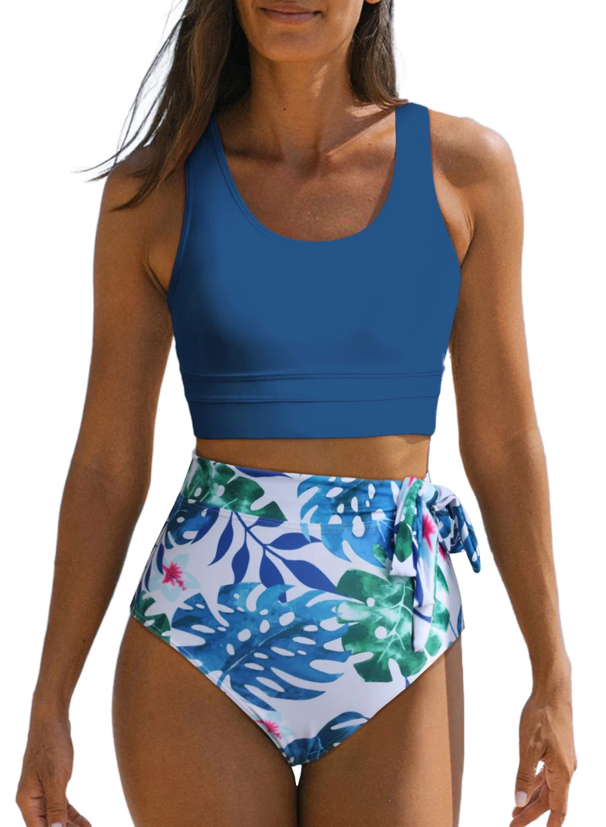 SHEWIN Bathing Suits for Women Two Piece Bikini Swimsuit Set Vintage High Waisted Swimwear Racerb... | Walmart (US)