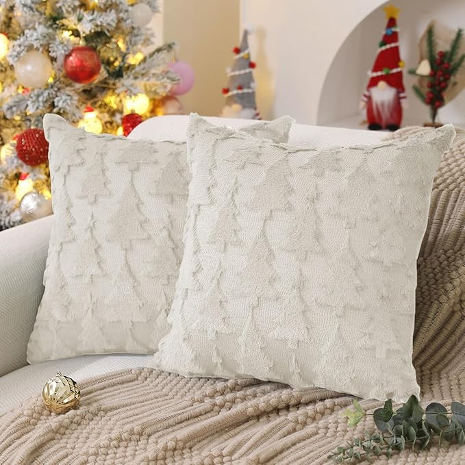 DFXSZ Christmas Tree Pillow Covers 18x18 inch Set of 2 Christmas Decoration Cream White Soft Plus... | Amazon (US)