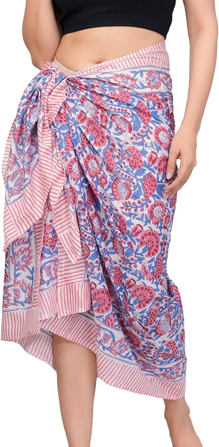 100% Cotton Bikini Sarong Wraps for Women, Indian Hand Block Swimsuit Cover Up Pareo for Beach/Po... | Amazon (US)