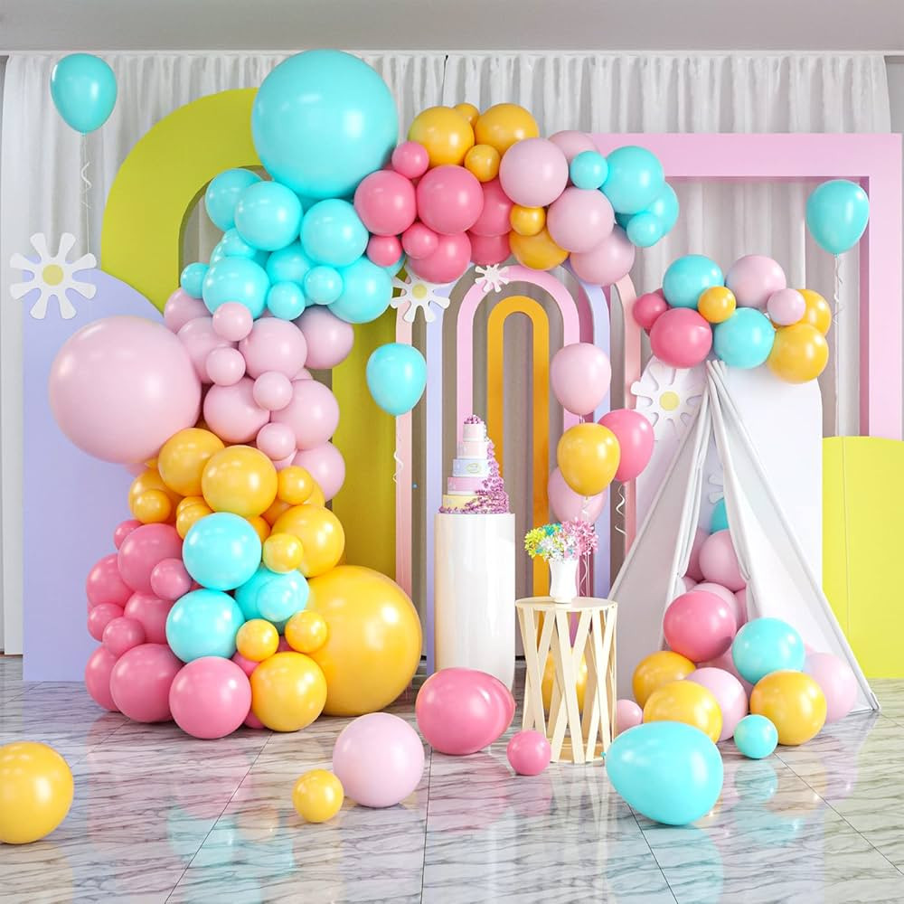Rainbow Balloon Arch Kit, 106PCS Pink Blue Yellow Balloon Garland Kit Fiesta Balloon Arch, Hot Pi... | Amazon (US)