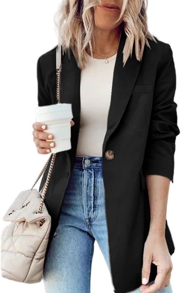 Cnkwei Womens Blazer for Work Casual Long Sleeve Lapel Collar Blazer Jackets with Pockets | Amazon (US)