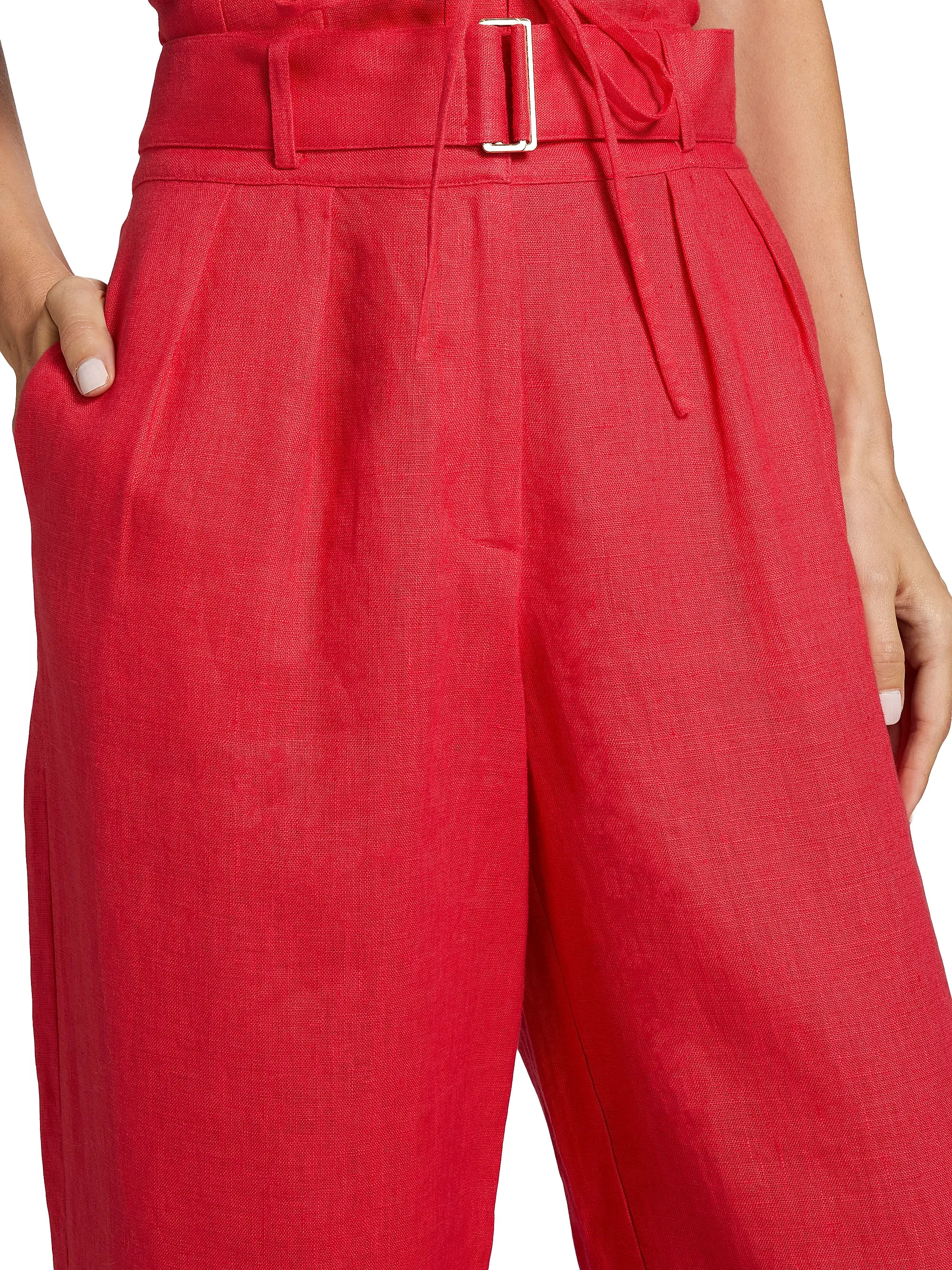 Alina Belted Pleated Linen Wide-Leg Pants | Saks Fifth Avenue