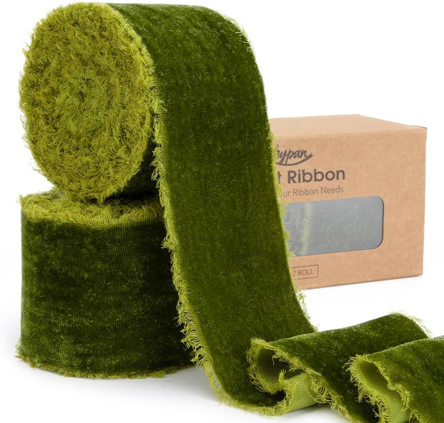 Keypan Moss Green Wide Velvet Ribbon for Christmas Tree, 2.5 in x 6 yd | Amazon (US)
