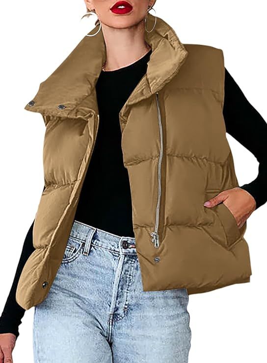 Dokotoo Women's Casual Winter Puffer Vest Sleeveless Cropped Outerwear Warm Lightweight Stand Col... | Amazon (US)