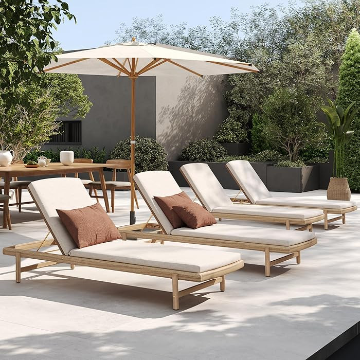 Christopher Knight Home Brolen Acacia Wood Chaise Lounge Chair Outdoor Set of 4, Patio Outdoor Ch... | Amazon (US)
