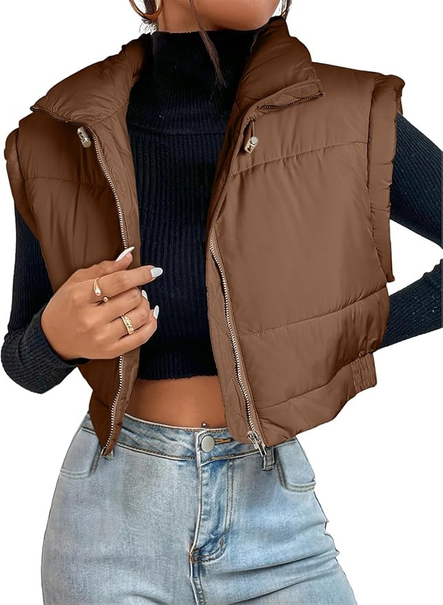 EVALESS Puffer Vest Women Cropped Lightweight Sleeveless Stand Collar Zip Up Jacket Winter Warm P... | Amazon (US)