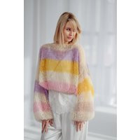 Mohair Sweater Colorful, Multicolor Sweater, Rainbow Knit Stripe Women, Knitwear, Colorful Sweaters, Pullover | Etsy (US)