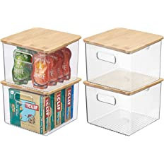 Amazon.com: mDesign Plastic Stackable Kitchen Pantry Cabinet, Food Storage Bin Box with Handles, ... | Amazon (US)