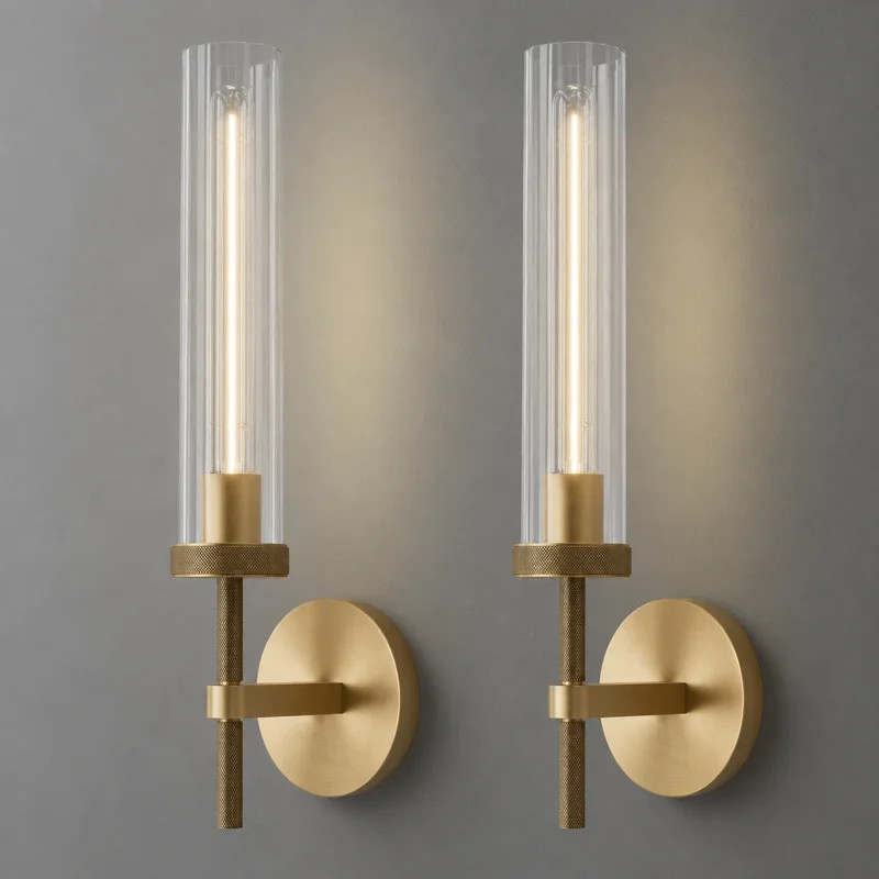 Koutarou 19.48" Dimmable Tube Wall Sconces, Solid Copper Base Gold Sconces Wall Lighting(Bulbs In... | Wayfair North America