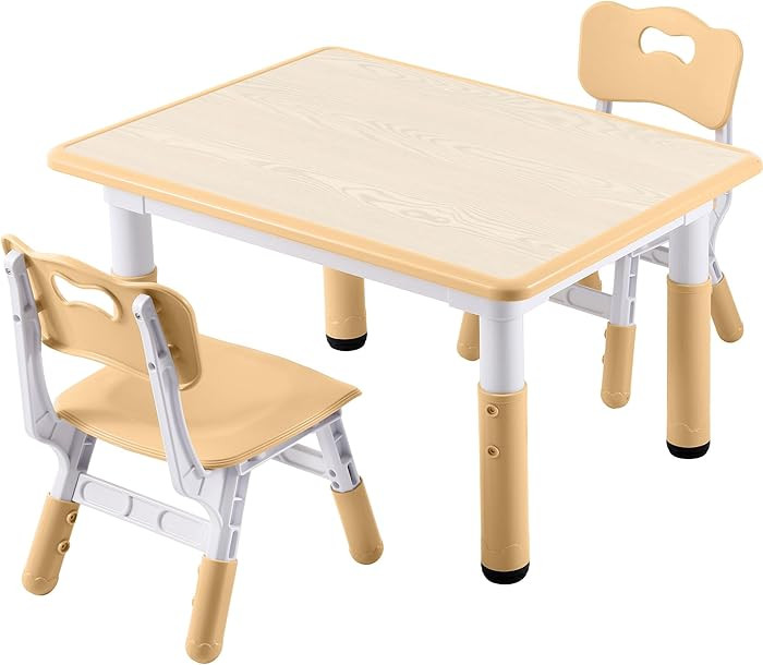 Kids Study Table and Chairs Set, Height Adjustable Toddler Table and Chair Set for Kids Ages 3-8,... | Amazon (US)
