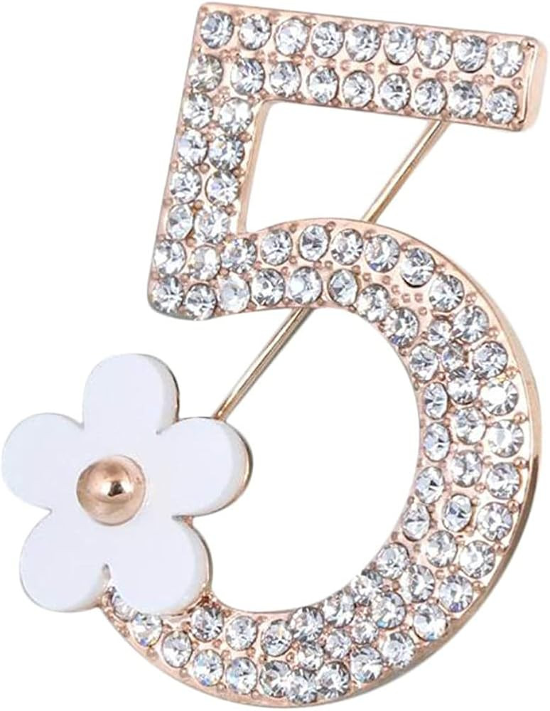 Comelyjewel Brooch Pin Number Five Pin Brooch Corsage Scarf Pins Rhinestones Breastpin for Weddin... | Amazon (US)