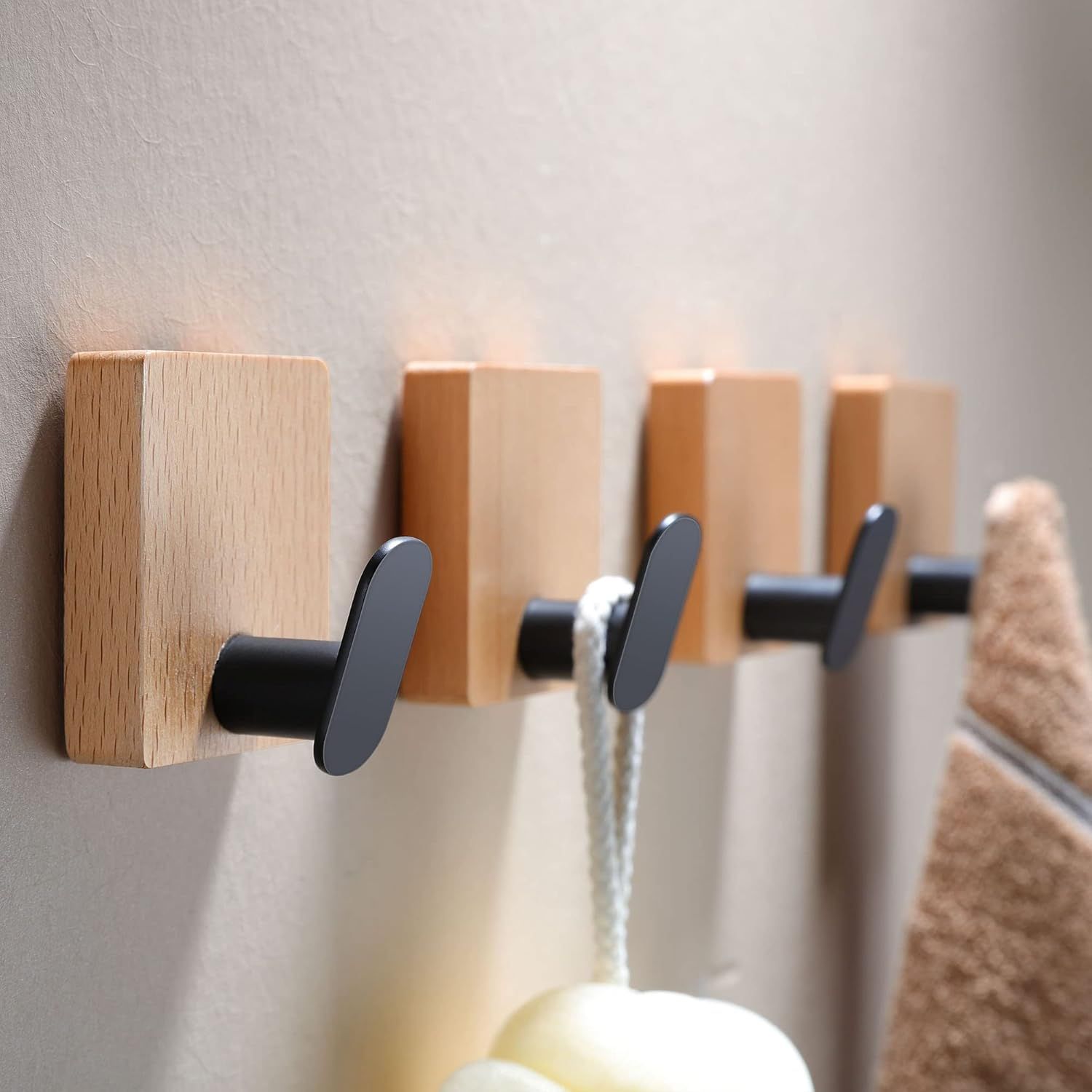 DELITON Towel Hooks Wall Mounted - Bathroom Coat Hooks Punching for Hanging Robes Clothes Light B... | Amazon (US)