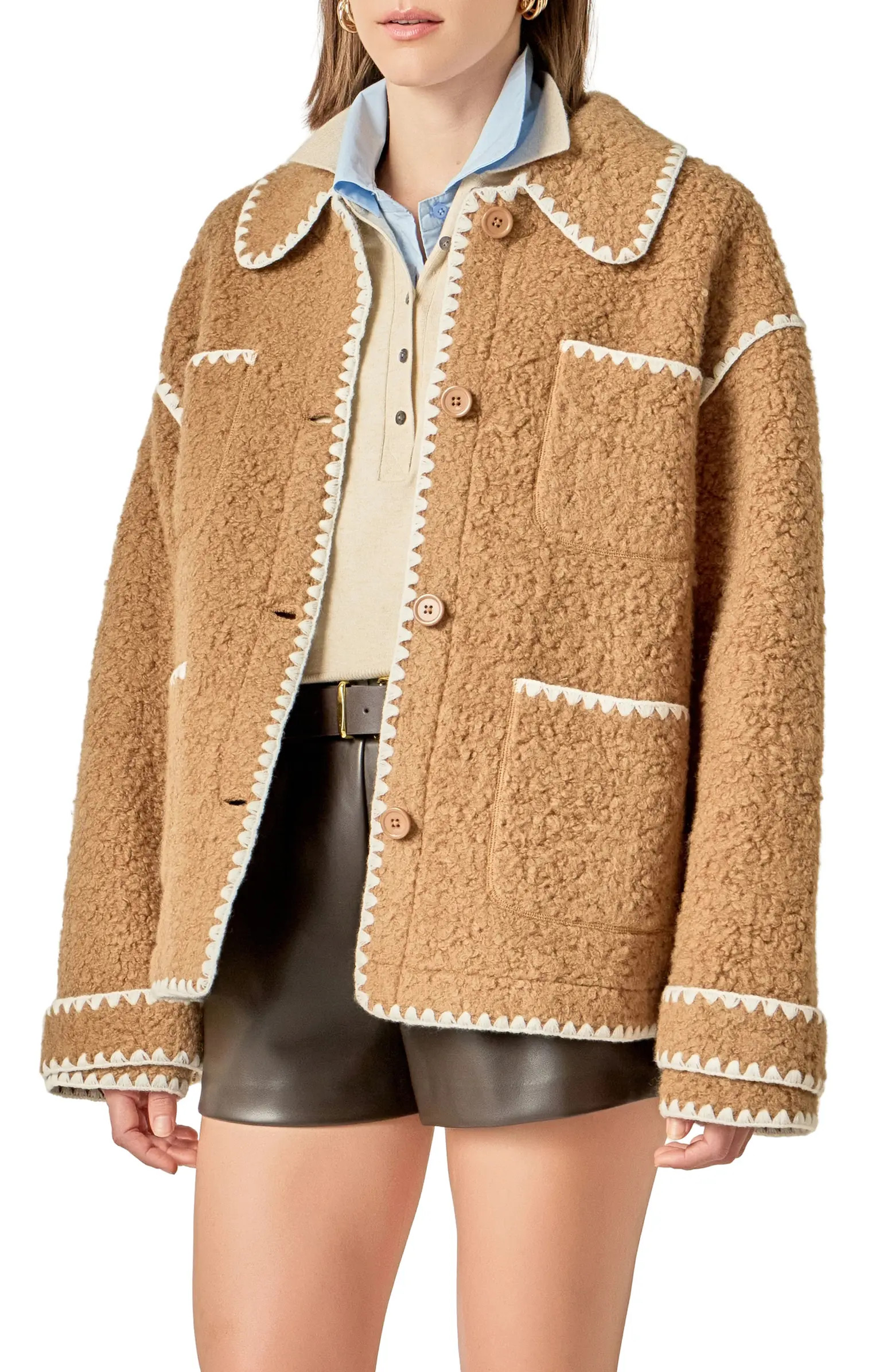 Embroidered Faux Shearling Jacket | Nordstrom