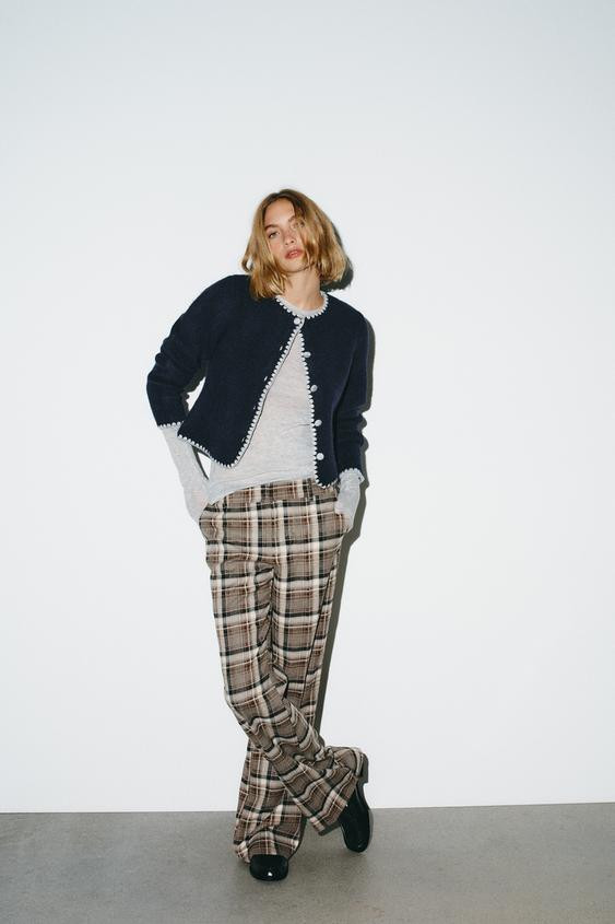 CONTRAST EMBROIDERED CARDIGAN | Zara UK