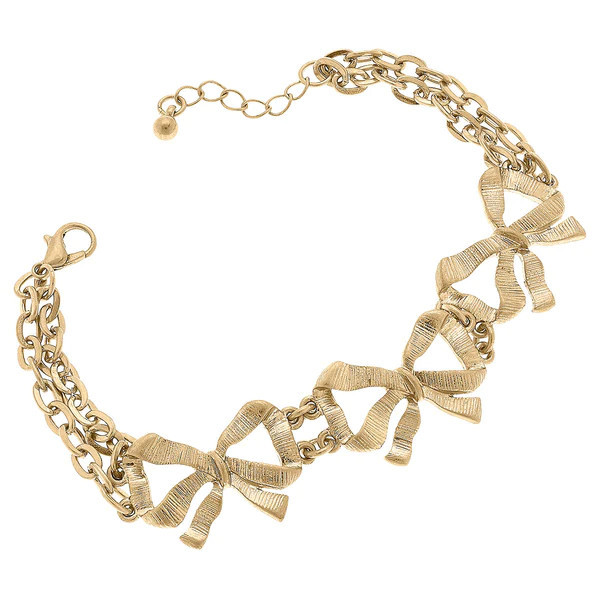 Adina Bow Layered Chain Link Bracelet in Worn Gold | CANVAS