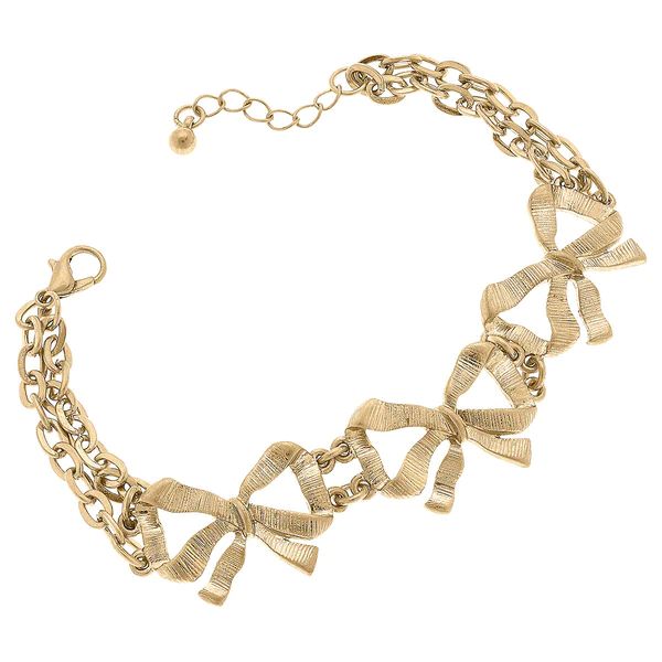 Adina Bow Layered Chain Link Bracelet in Worn Gold | CANVAS