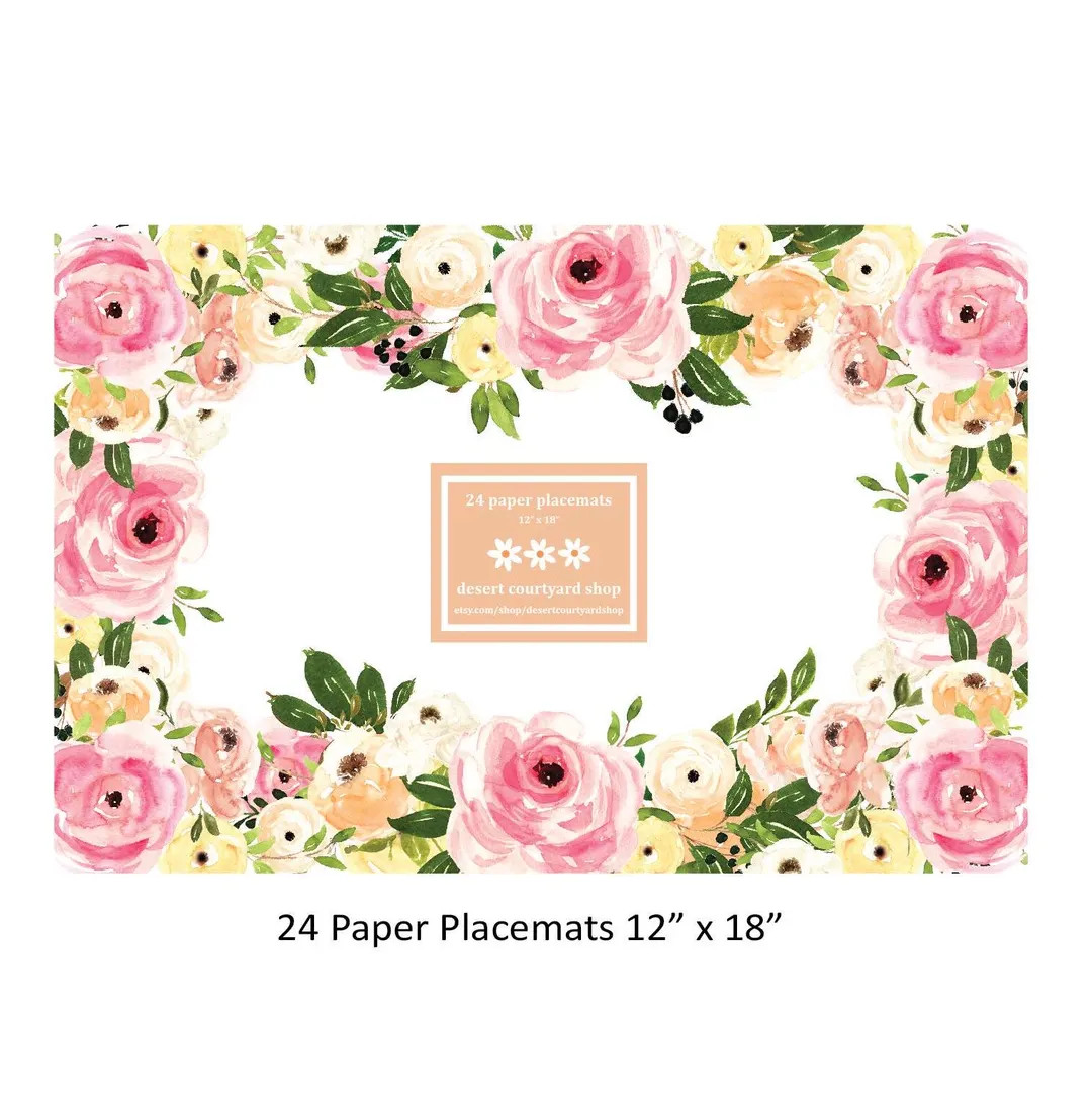 Floral Paper Placemats Garden Party #10 - Set of 24 Paper Placemats 12" X 18" - Disposable Placem... | Etsy (US)