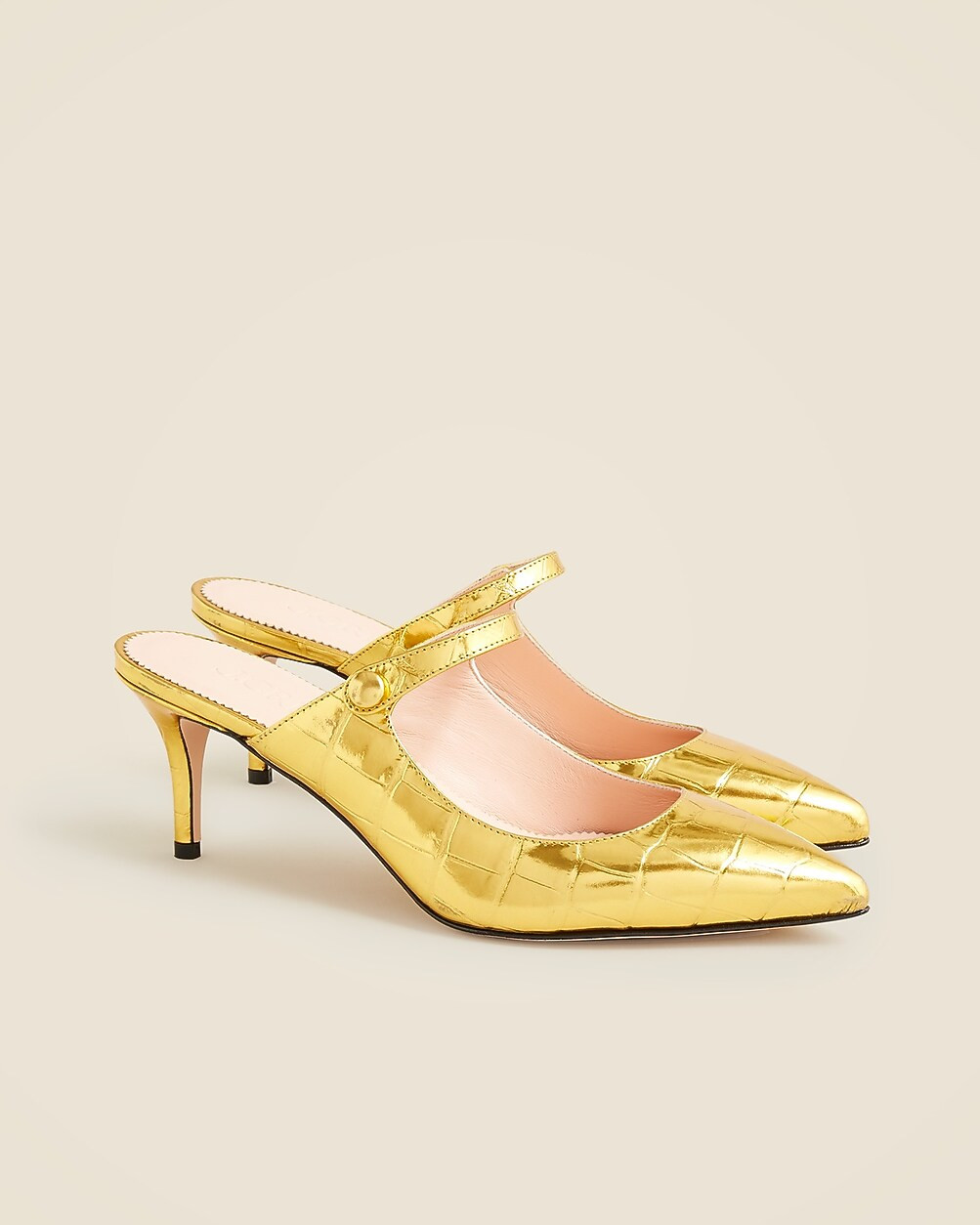 Colette mule heels in metallic croc-embossed leather | J. Crew US