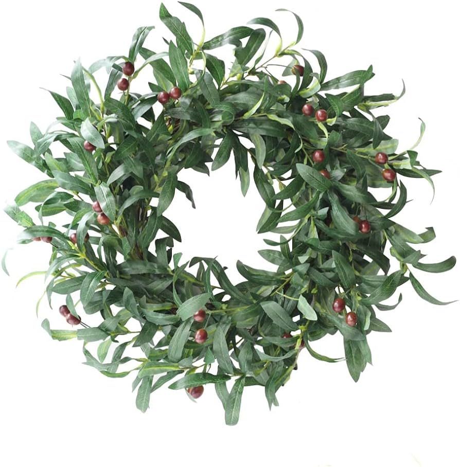 Artificial Olive Wreath 22inch Green Leaves Wreath for Front Door Spring Wreath with Olive Fruit ... | Amazon (US)