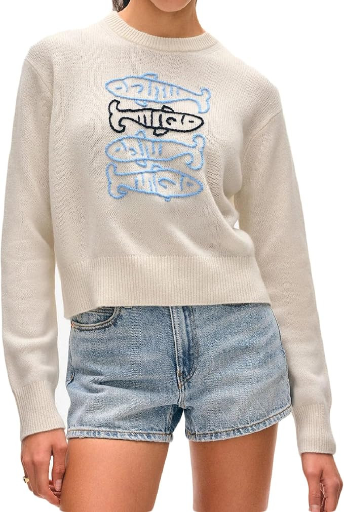 Women Y2k Graphic Sweater Top Long Sleeve Crewneck Cute Jumper Vintage Aesthetic Oversized Knit P... | Amazon (US)