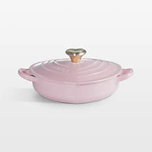 Le Creuset Traditional 1.25-Qt. Chiffon Pink Enameled Cast Iron Heart Dish with Light Gold Heart ... | Crate & Barrel