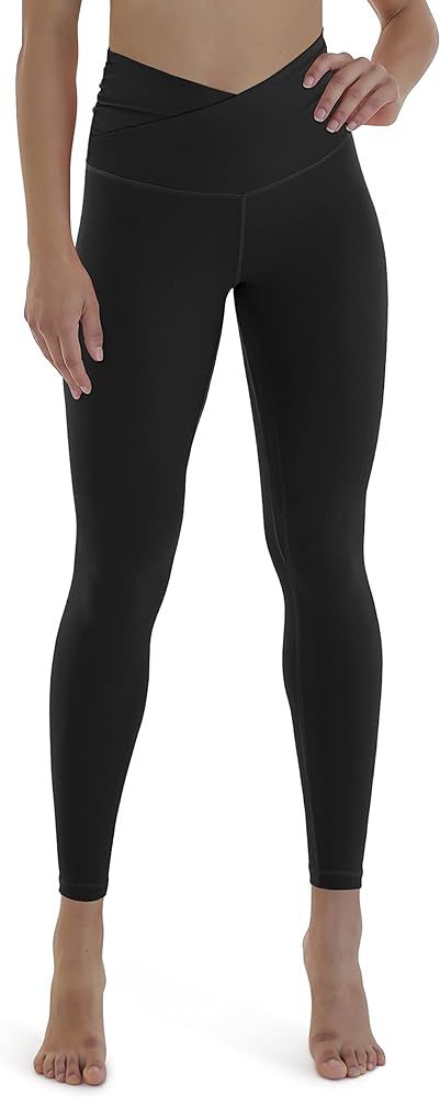 ODODOS Women's Cross Waist Yoga Leggings with Inner Pocket, Sports Gym Workout Running Pants -Inseam | Amazon (US)