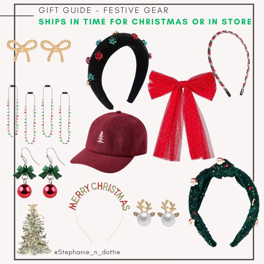 Festive Christmas Gear for parties! All ships in time for Christmas as of Sunday and or available in store! Christmas Headband, Christmas Earrings, Christmas Hair, Christmas Jewelry, Christmas Necklace, Christmas Hat

#LTKKids #LTKHoliday #LTKGiftGuide