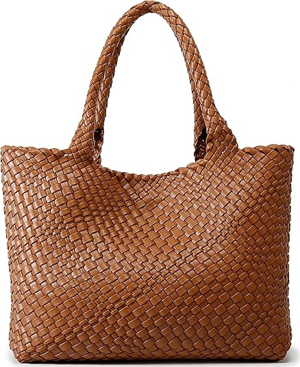 Woven Bag for Women, Fashion Top Handle Shoulder Bag Vegan Leather Shopper Bag Large Travel Tote ... | Amazon (US)