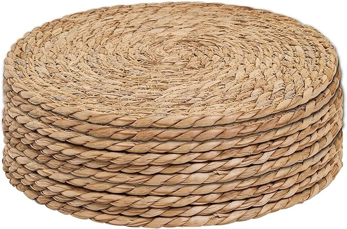 Defined Deco Woven Placemats Set of 10,13" Round Rattan Placemats,Natural Hand-Woven Water Hyacin... | Amazon (US)