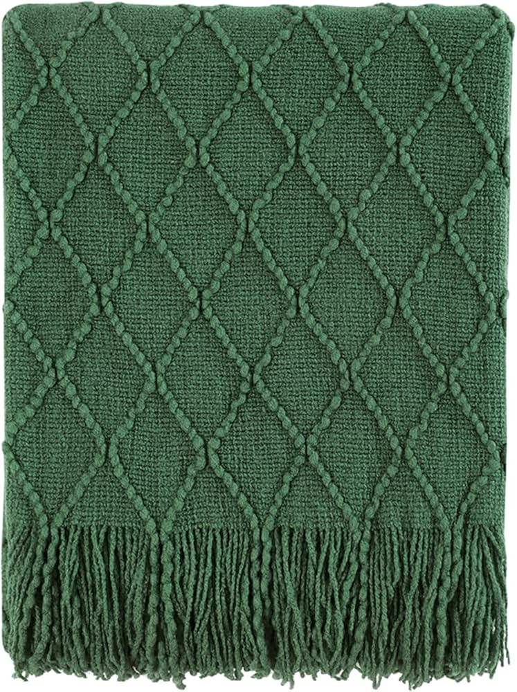 BOURINA Green Throw Blanket 50x60 Inches Throw Textured Solid Soft Sofa Couch Decorative Knit Bla... | Amazon (US)