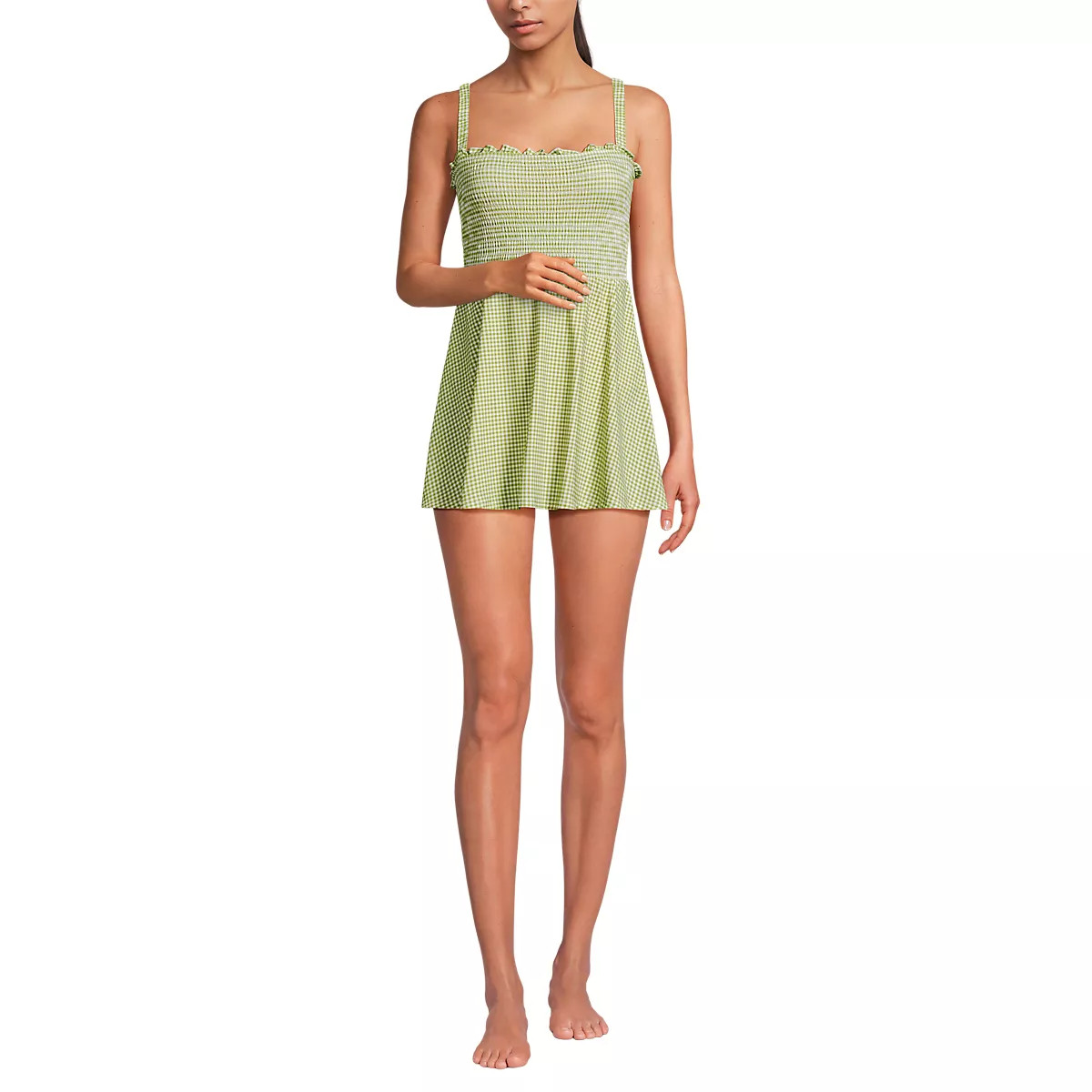 Womens Square Neck Smocked Mini Swim Dress | Lands' End (US)