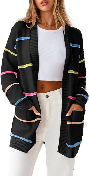 Sidefeel Cardigan Sweaters for Women Lightweight Striped 2025 Long Sleeve Open Front Loose Knit S... | Amazon (US)