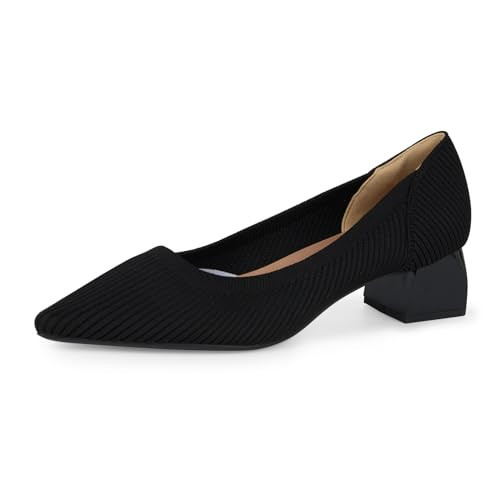 YEOJOU Black Kitten Heels for Women Pointed Toe Knit Low Heel Shoes Pumps for Women Dressy Comfortable Work Size 7 | Amazon (US)