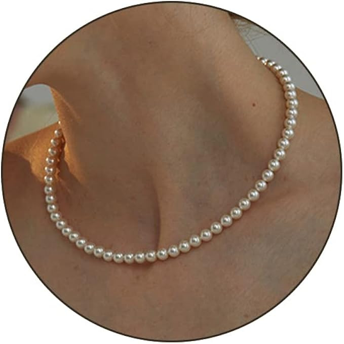 LULII Pearl Necklaces for Women, Sterling Silver 6MM Cream White Round Pearl Choker, 14K Gold Pla... | Amazon (US)